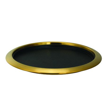 SERVICE IDEAS Tray with Removable Insert, 12 Round, Stainless Steel, Vintage Gold TR1412RIVG